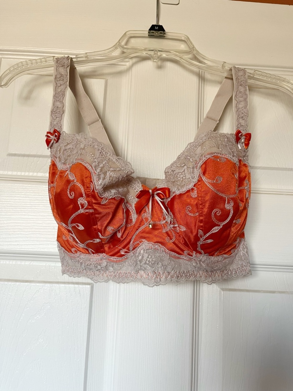 30FF Fauve Brontë Embroidered Longline Bra in Spiced Orange Satin and Lace